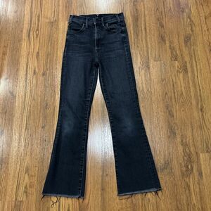 Mother The Hustler Ankle Fray Jeans Womens 23 Black Encounters At Night